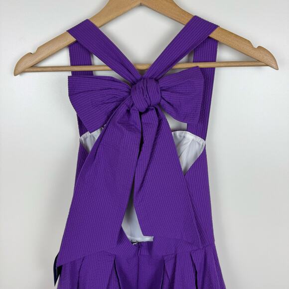 NWT Lauren James Livingston Purple Dress Sz XS TCU Seersucker Preppy Back Bow - Picture 5 of 13